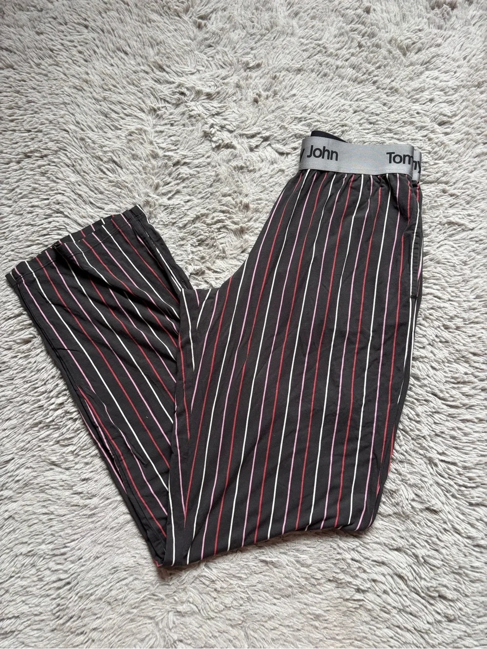 Tommy John Black Pinstripe Joggers with Red & White Stripes PJ set size small